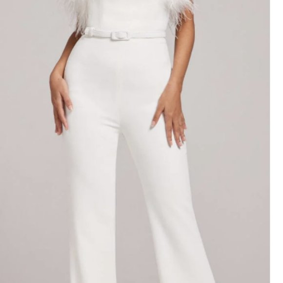 Nadine Merabi Colette White Jumpsuit Worn one time US 0/AUS 4 Bridal